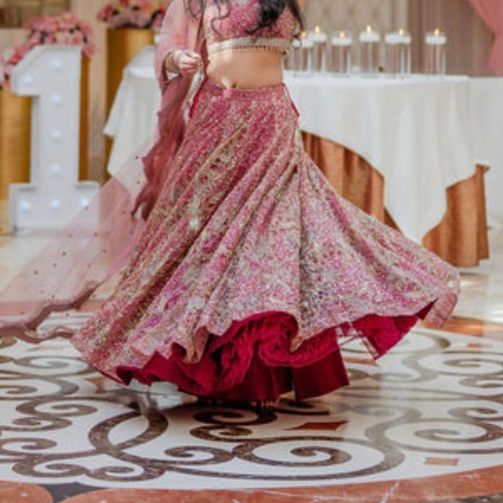 Elegant Pink and Gold Embellished Lehenga - Picture 2 of 6